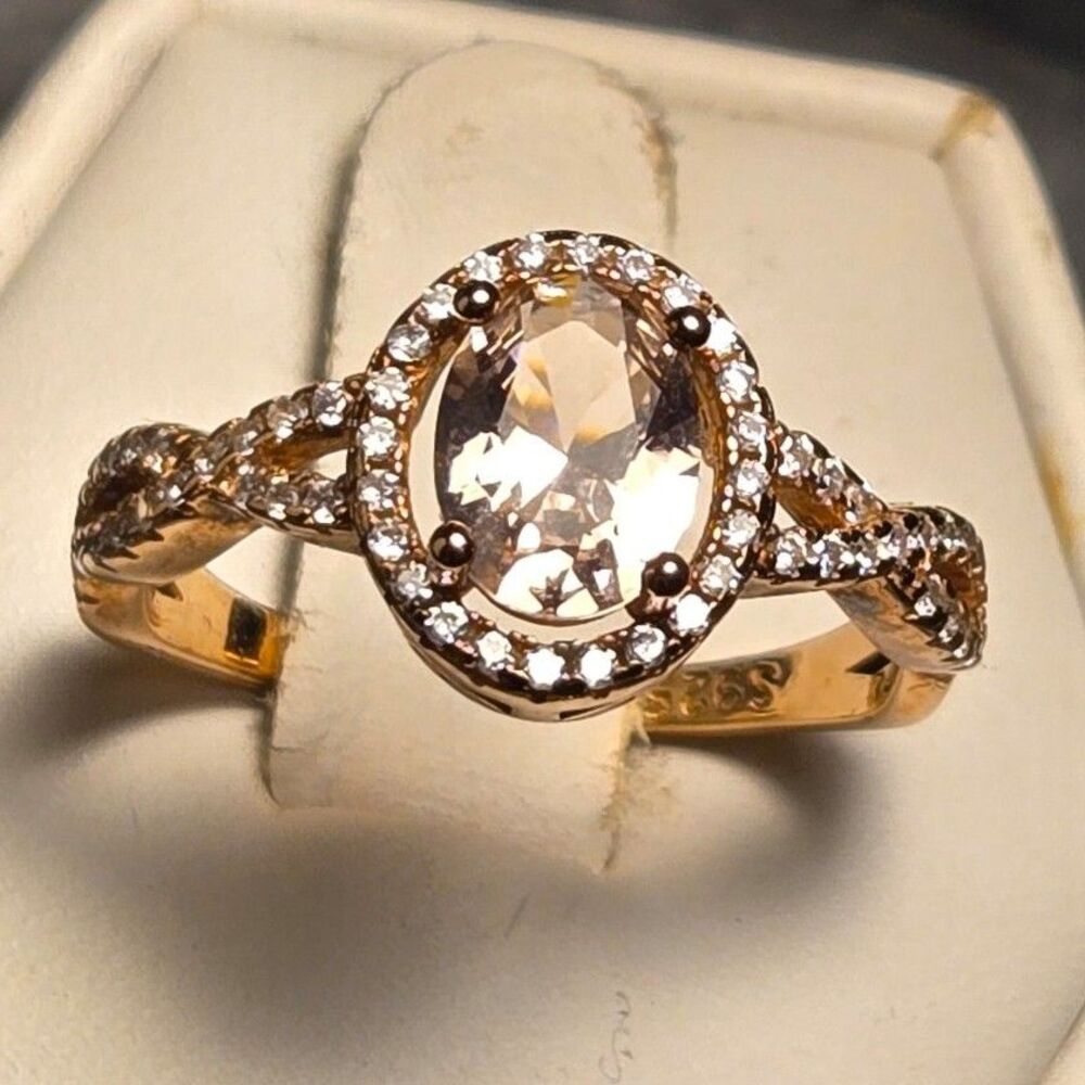 Baby Pink Sparkles Vintage Sterling Silver Ring Sz 8